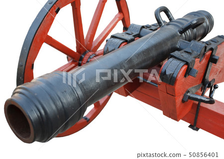 old vintage red gunpowder post-medieval artillery 50856401