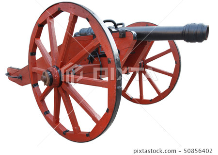 old vintage red gunpowder post-medieval artillery 50856402
