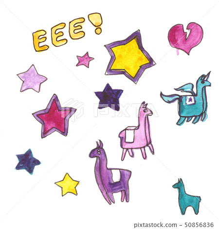 Rainbow llama watercolor set 50856836