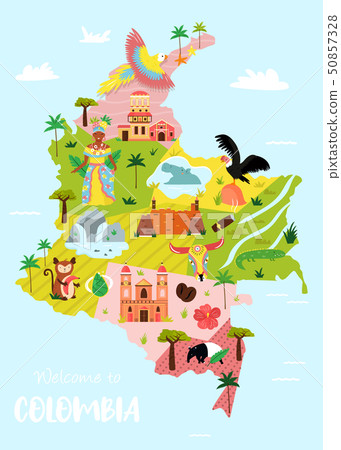 Bright illustrated map of Colombia. Travel banner 50857328