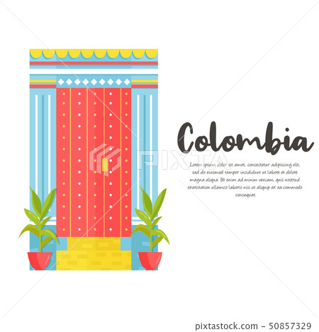 Bright front door in town of Colombia 50857329