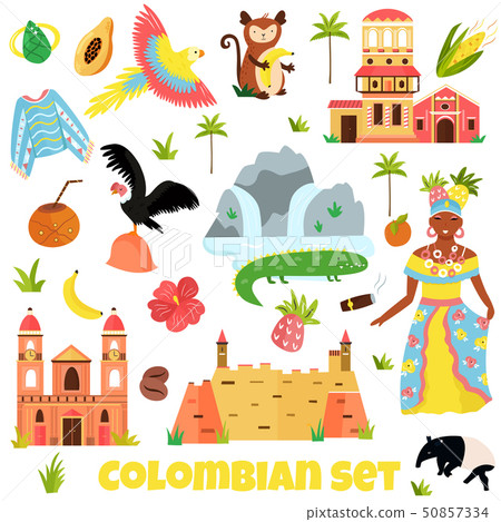 Set of colorful symbols, landmarks of Colombia 50857334