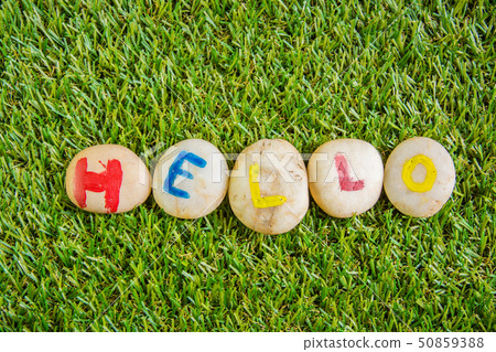 hello paint on stone , on the grass 50859388