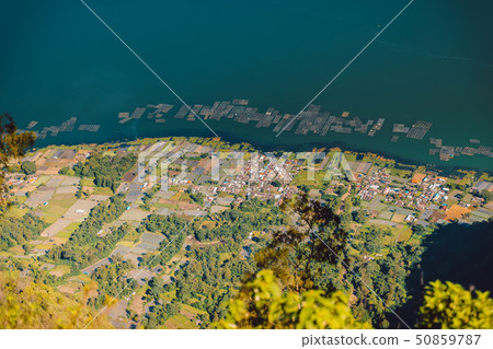 View of village and Batur lake in Bali 50859787