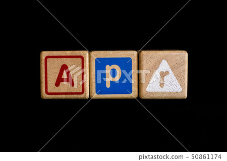 April on wood Cubic on black background ,Month April on wood Cubic on black background ,Month 50861174