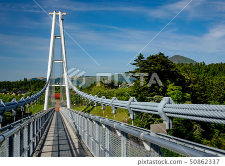 Kuju Yumeuma Suspension bridge of fresh green Kuju Yumeuma Suspension bridge of fresh green 50862337