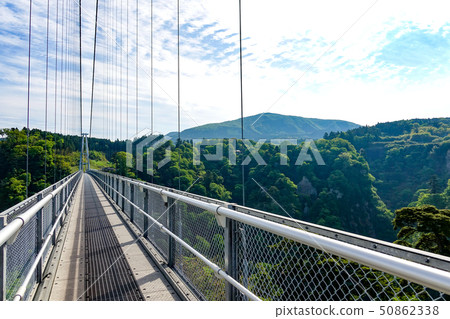 Kuju Yumeuma Suspension bridge of fresh green 50862338
