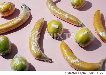 Fruits in plastic packaging, pollution of earth 50863127