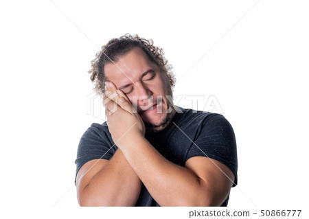 Portrait of sleepy man on white background Portrait of sleepy man on white background 50866777