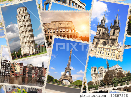 Vintage travel background with retro photos of Vintage travel background with retro photos of 50867258
