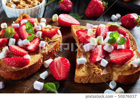 close-up of open sandwiches of toasted bread close-up of open sandwiches of toasted bread 50876037