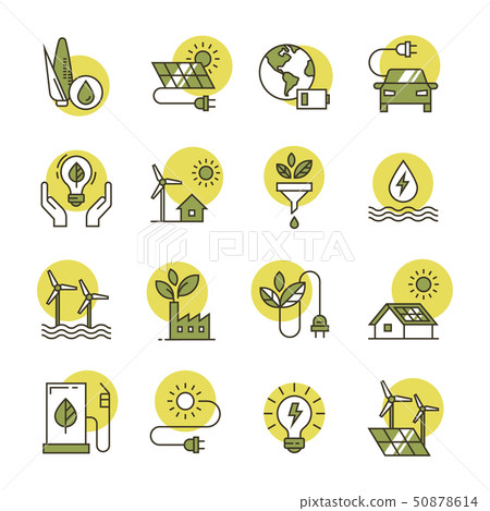 Clean energy icons made in a flat style and isolated on a white background in various colors. 50878614