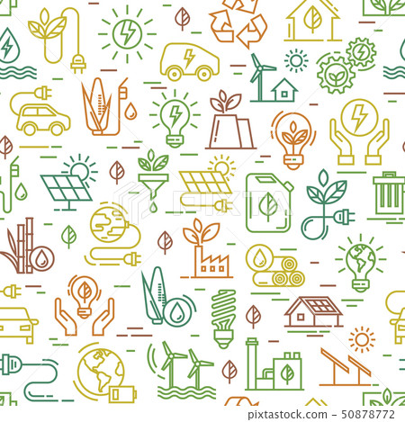 Vector design with seamless ecology pattern and green energy concept in trendy flat style. Vector design with seamless ecology pattern and green energy concept in trendy flat style. 50878772