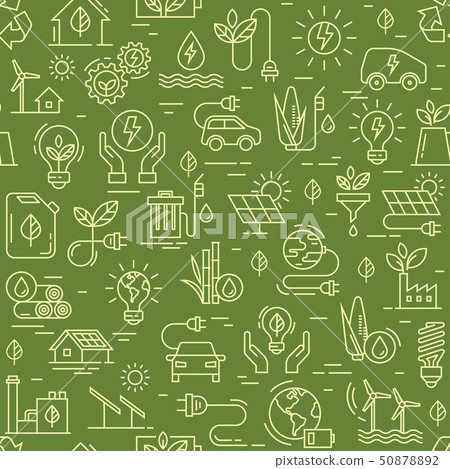 Vector design with seamless ecology pattern and green energy concept in trendy flat style. 50878892