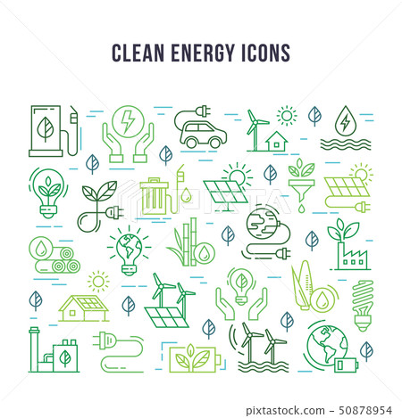 Set of linear icons on the theme of clean energy. 50878954