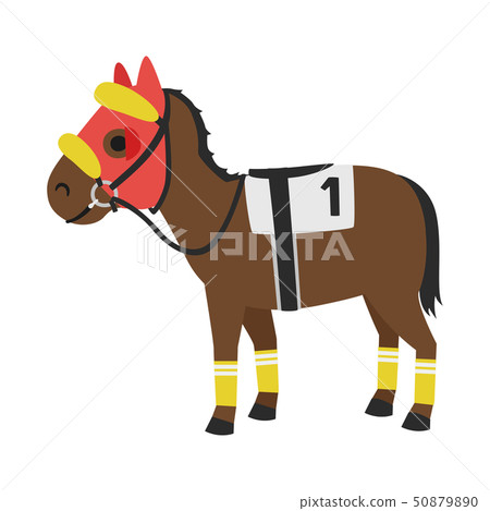 Horse racing illustration. A horse preparing to run with a harness. Horse racing illustration. A horse preparing to run with a harness. 50879890