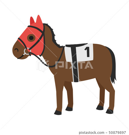 Horse racing illustration. A horse with a mask called Menko, whose face and ears are covered as if you are surprised by the sound. 50879897