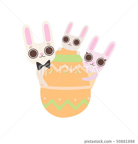 Happy Family of Bunnies with Easter Egg, Father, Mother and Baby Rabbits, Cute Cartoon Hares Happy Family of Bunnies with Easter Egg, Father, Mother and Baby Rabbits, Cute Cartoon Hares 50881898