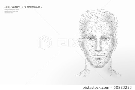 Low poly male human face biometric identification. Recognition system concept. Personal data secure 50883253