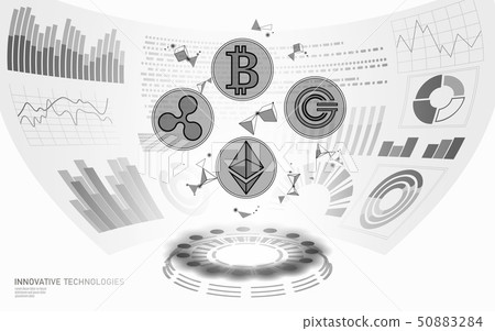 3D low poly digital cryptocurrency HUD display. Future web online payment. Big data information 50883284