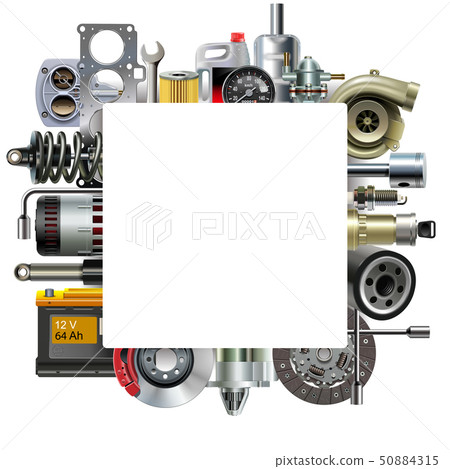 Vector Square Blank Frame with Car Spares Vector Square Blank Frame with Car Spares 50884315