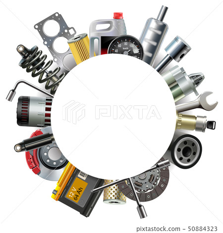 Vector Round Blank Frame with Car Spares Vector Round Blank Frame with Car Spares 50884323