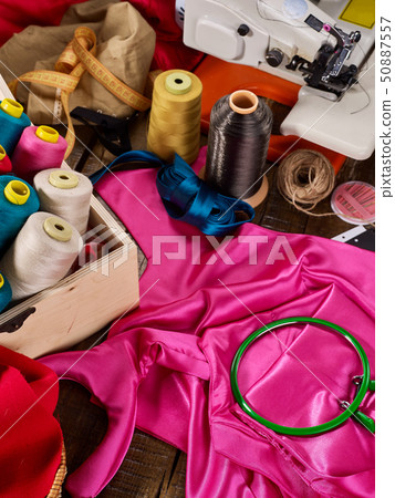 Sew seamstress group object sewing spool and embroidery hoop Sew seamstress group object sewing spool and embroidery hoop 50887557