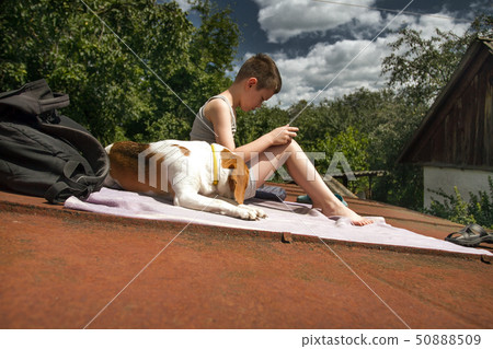Boy playing on tablet Boy playing on tablet 50888509