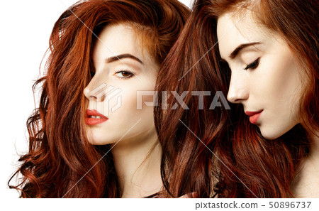 Collage of sensual redhead woman with beautiful hair. 50896737