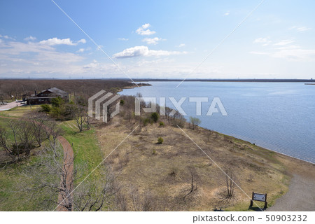 在春天拍攝北海道To小牧湖的景觀 50903232