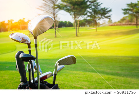 Close up golf clubs drivers in golf luggage Close up golf clubs drivers in golf luggage 50911750