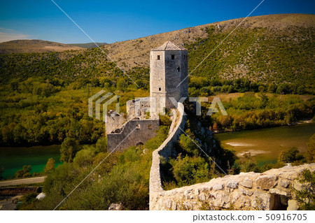 Aerial view to turkish Pocitelj castle, Capljina, 50916705
