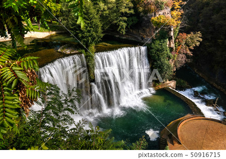 Aerial view to Pliva Waterfall in Jajce, Bosnia 50916715