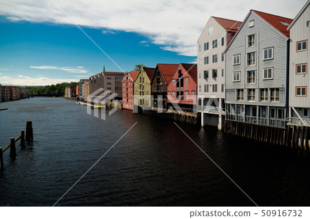 Panoramic view to Nidelva river and stilt houses, Panoramic view to Nidelva river and stilt houses, 50916732