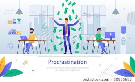 Businessman under Falling Money Postponing Work. Businessman under Falling Money Postponing Work. 50935692