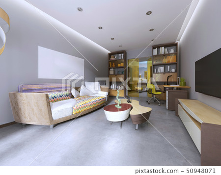 Modern living room in kitsch style. Modern living room in kitsch style. 50948071
