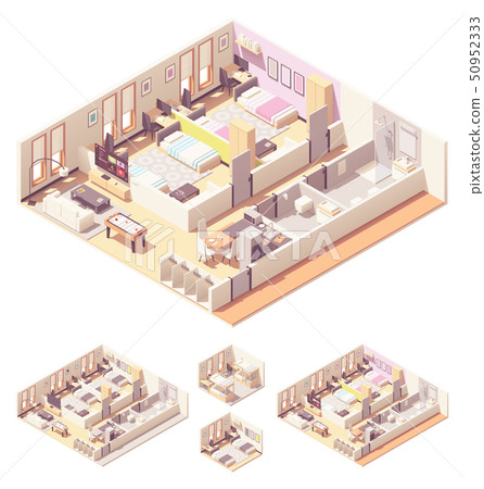Vector isometric dormitory or dorm room 50952333