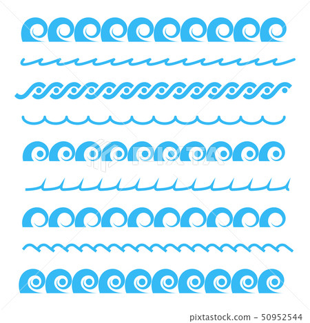 Set of horizontal lines of different blue waves. 50952544