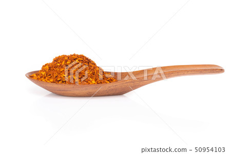 Red chili power in wood spoon Red chili power in wood spoon 50954103