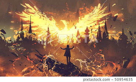 magician summoning the phoenix creature 50954635