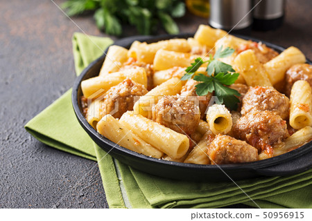 Pasta with meatballs in tomato sauce. Pasta with meatballs in tomato sauce. 50956915