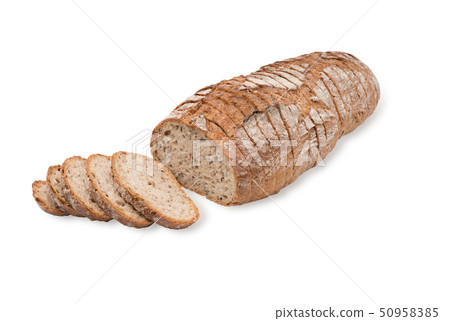 Fresh black bread, sliced, isolated on white background Fresh black bread, sliced, isolated on white background 50958385