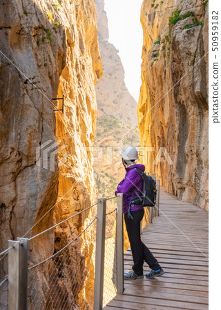 tourist woman in El Caminito del Rey tourist attraction Malaga, Spain 50959182