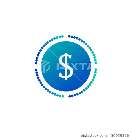 Coin with dollar sign and dots around, simple icon Coin with dollar sign and dots around, simple icon 50959236
