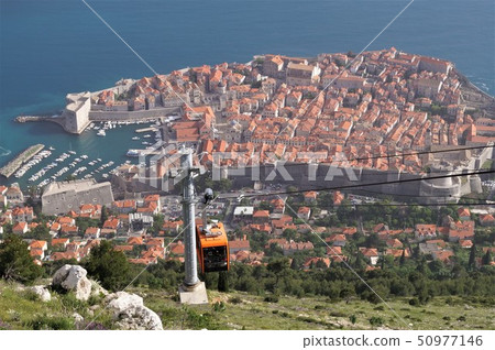 City and ropeway in Dubrovnik seen from Sluj in Croatia City and ropeway in Dubrovnik seen from Sluj in Croatia 50977146