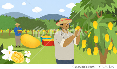 illustration of farmer and fisherman, Spring agricultural products 005 50980189