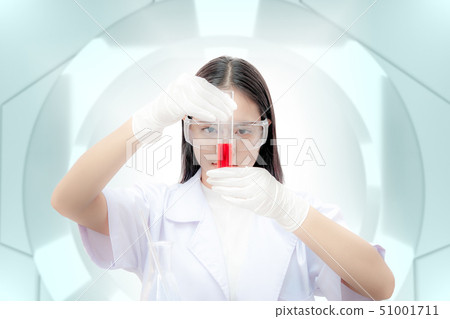 scientist Look at the test tube to analysis. 51001711