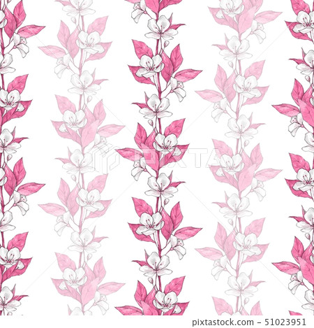 Seamless pattern with flowers and pink leaves 51023951