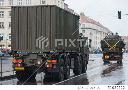 Soldiers of Czech Army are riding military truck 51029622