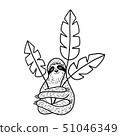Cute hand drawn sloth sleeping and hugging troplical leaves. Outline doodle style. Vector 51046349